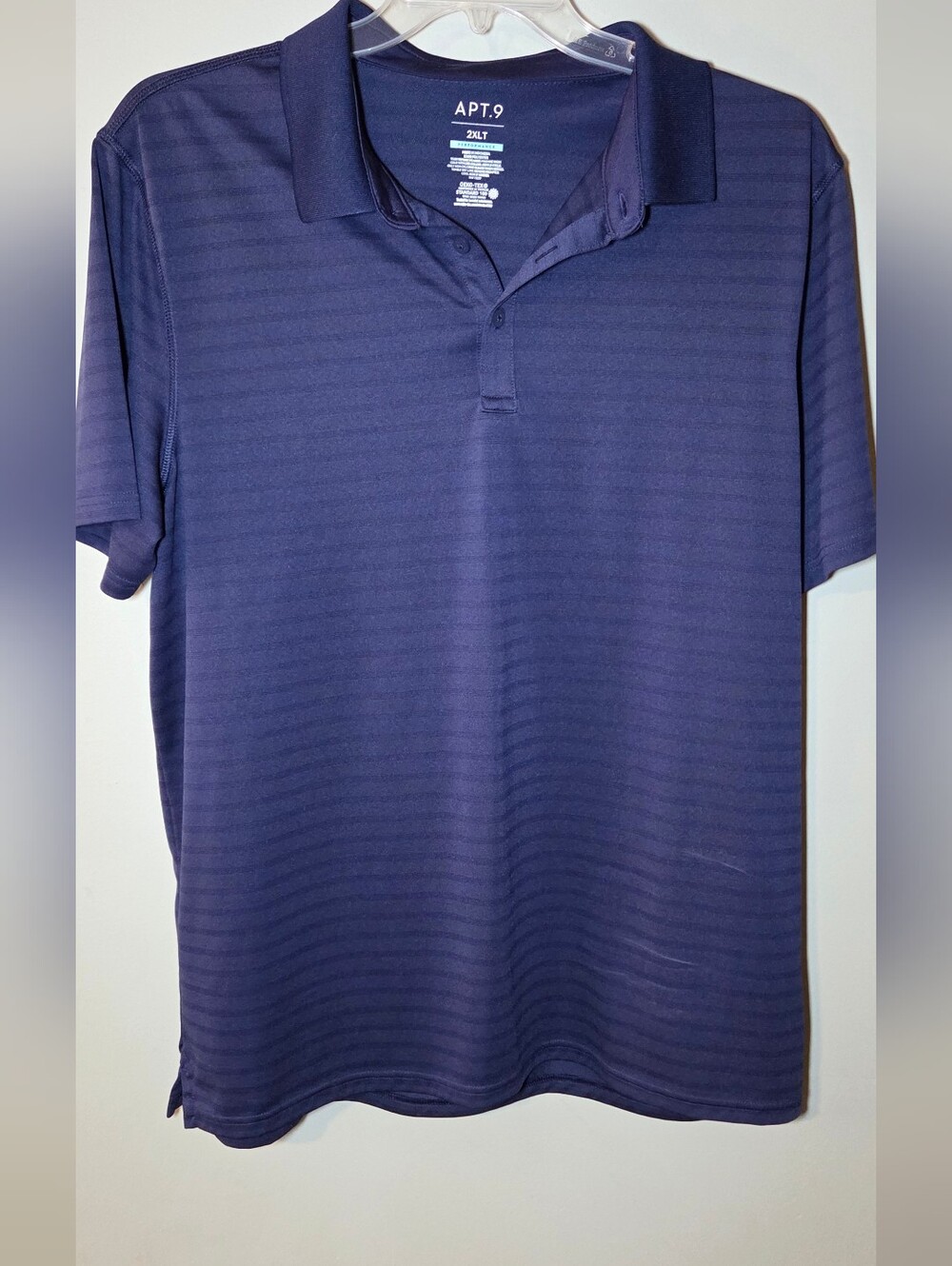 APT. 9 Performance Polo Shirt Mens 2XLT Navy Blue Striped Golf Short Sleeve Tall